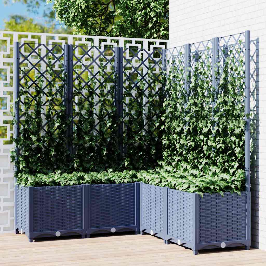 Vrtna sadilica s rešetkom plava siva 120 x 120 x 136 cm PP