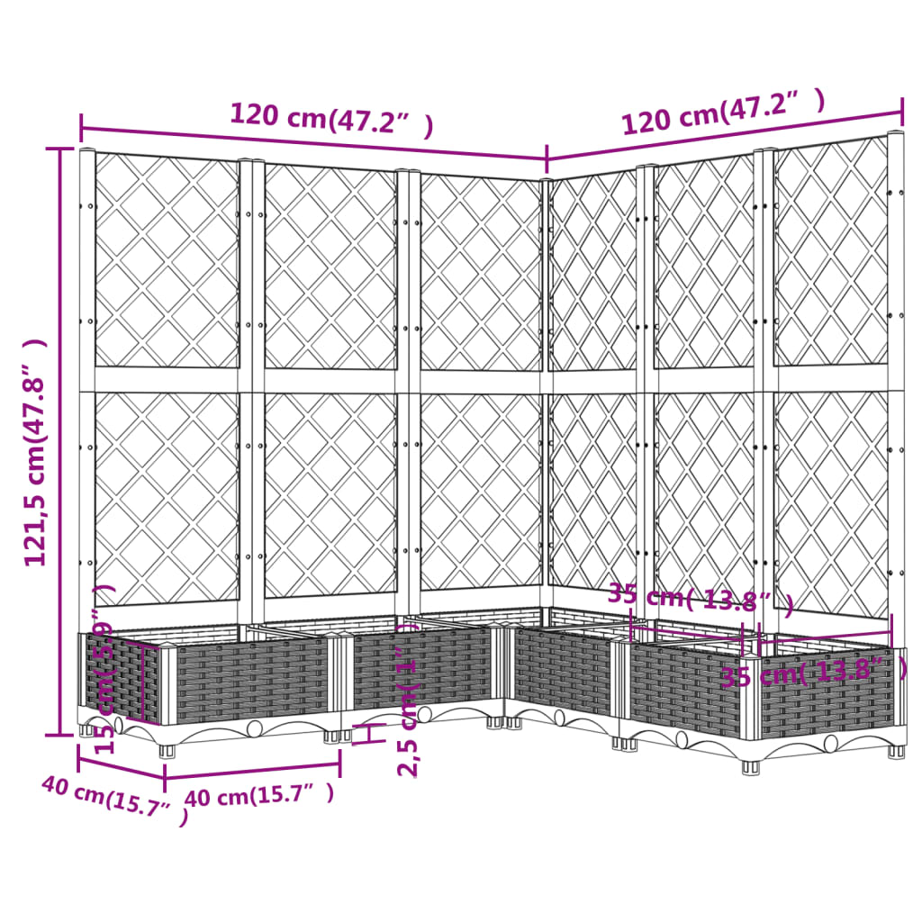 Vrtna sadilica s rešetkom smeđa 120 x 120 x 121,5 cm PP