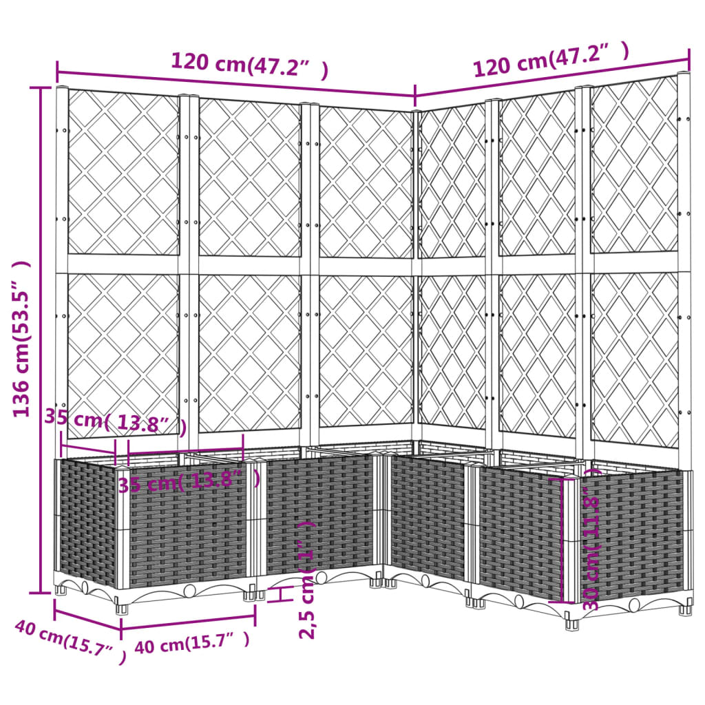 Vrtna sadilica s rešetkom crna 120 x 120 x 136 cm PP