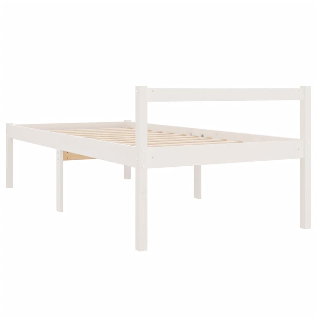 Krevet za starije osobe bijeli 75x190 cm mali masivna borovina