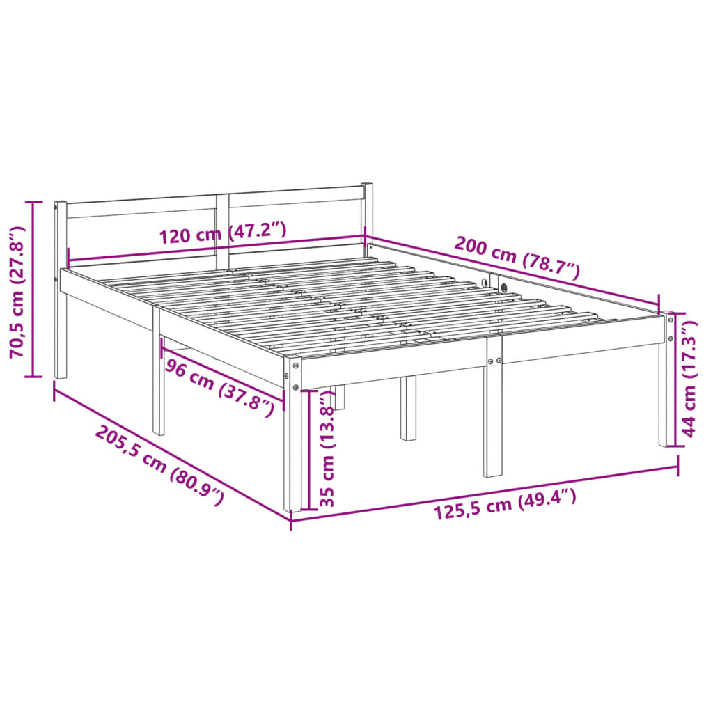 Krevet za starije osobe 120 x 200 cm od masivne borovine