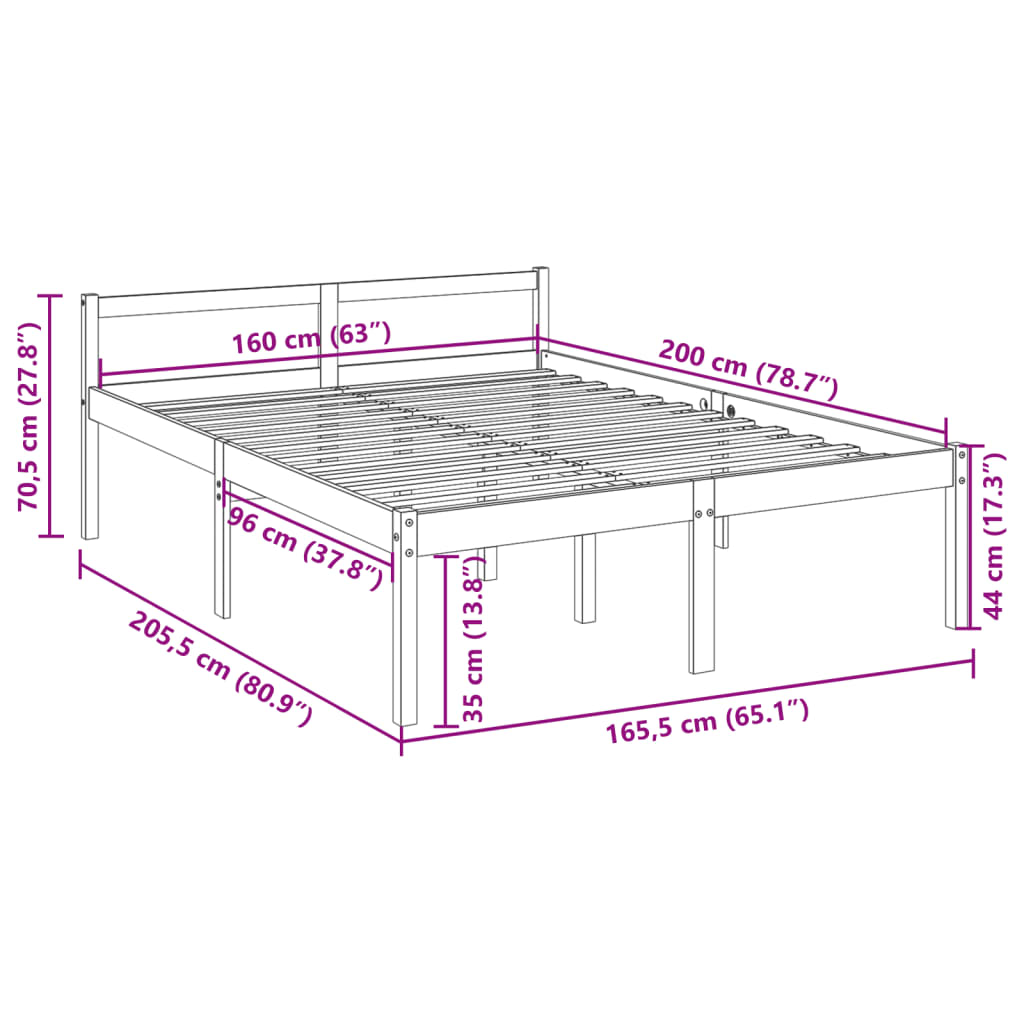 Krevet za starije osobe 160 x 200 cm od masivne borovine