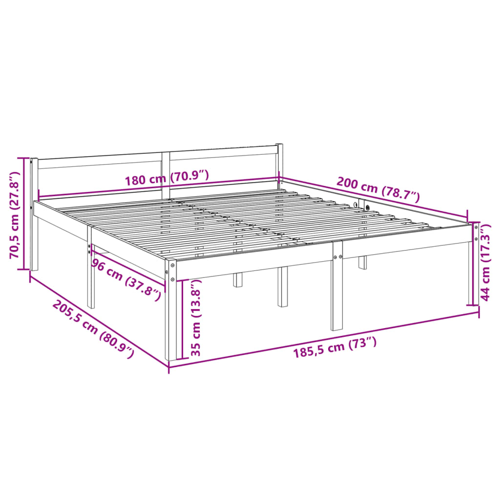 Krevet za starije osobe bijeli 180 x 200 cm bračni od borovine