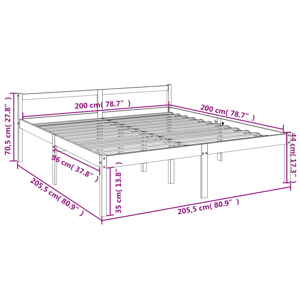 Krevet za starije osobe 200 x 200 cm od masivne borovine