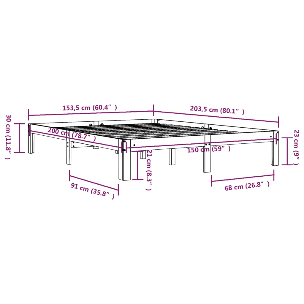 Okvir za krevet od masivne borovine bijeli 150 x 200 cm king