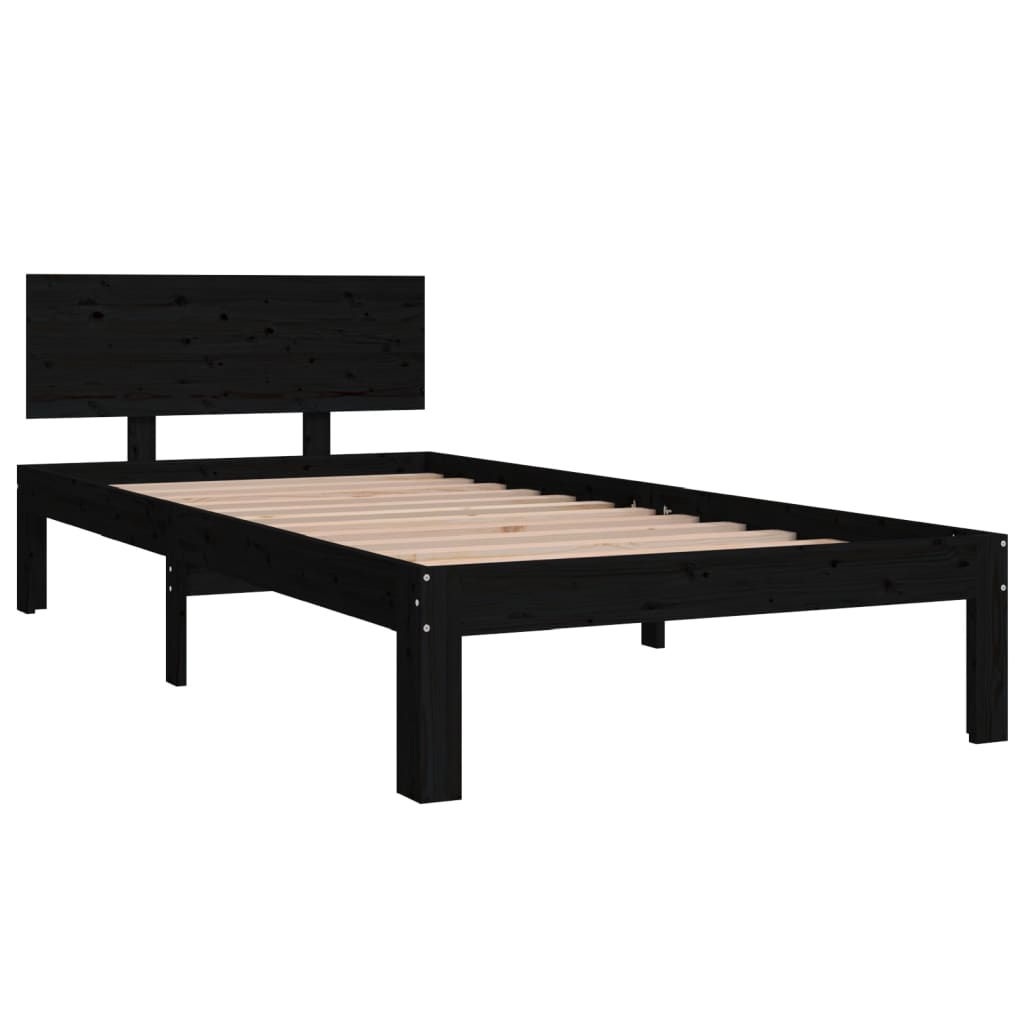 Okvir za krevet od masivne borovine crni 90 x 200 cm