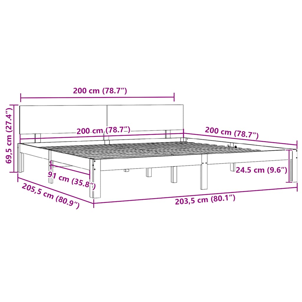 Okvir za krevet od masivne borovine 200 x 200 cm