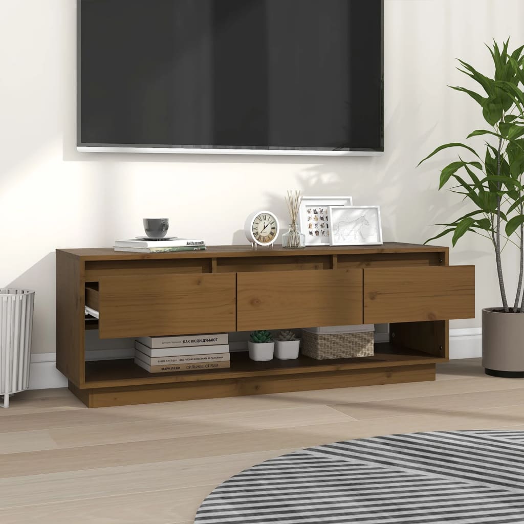 TV ormarić smeđa boja meda 110,5x34x40 cm od masivne borovine