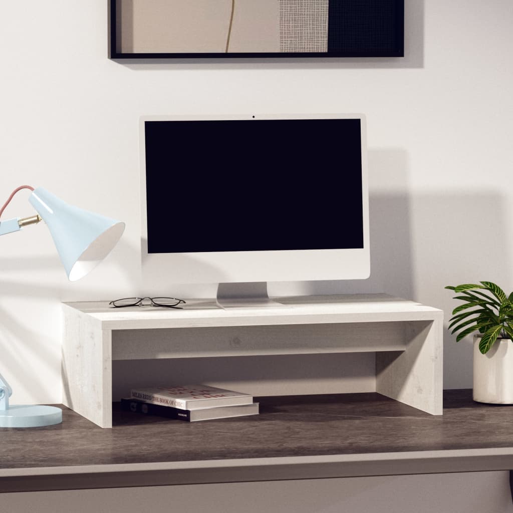Stalak za monitor bijeli 50 x 27 x 15 cm od masivne borovine