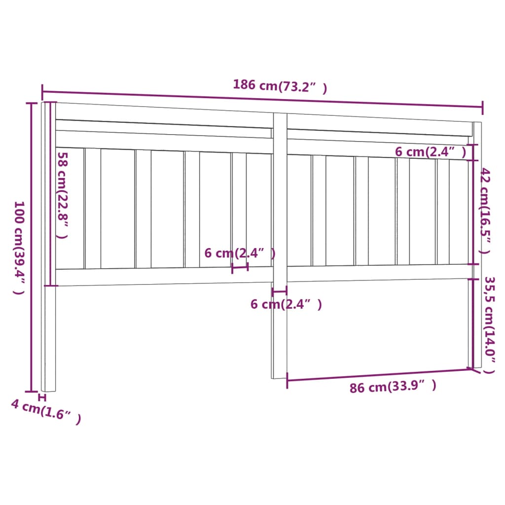 Uzglavlje za krevet boja meda 186 x 4 x 100 cm masivna borovina