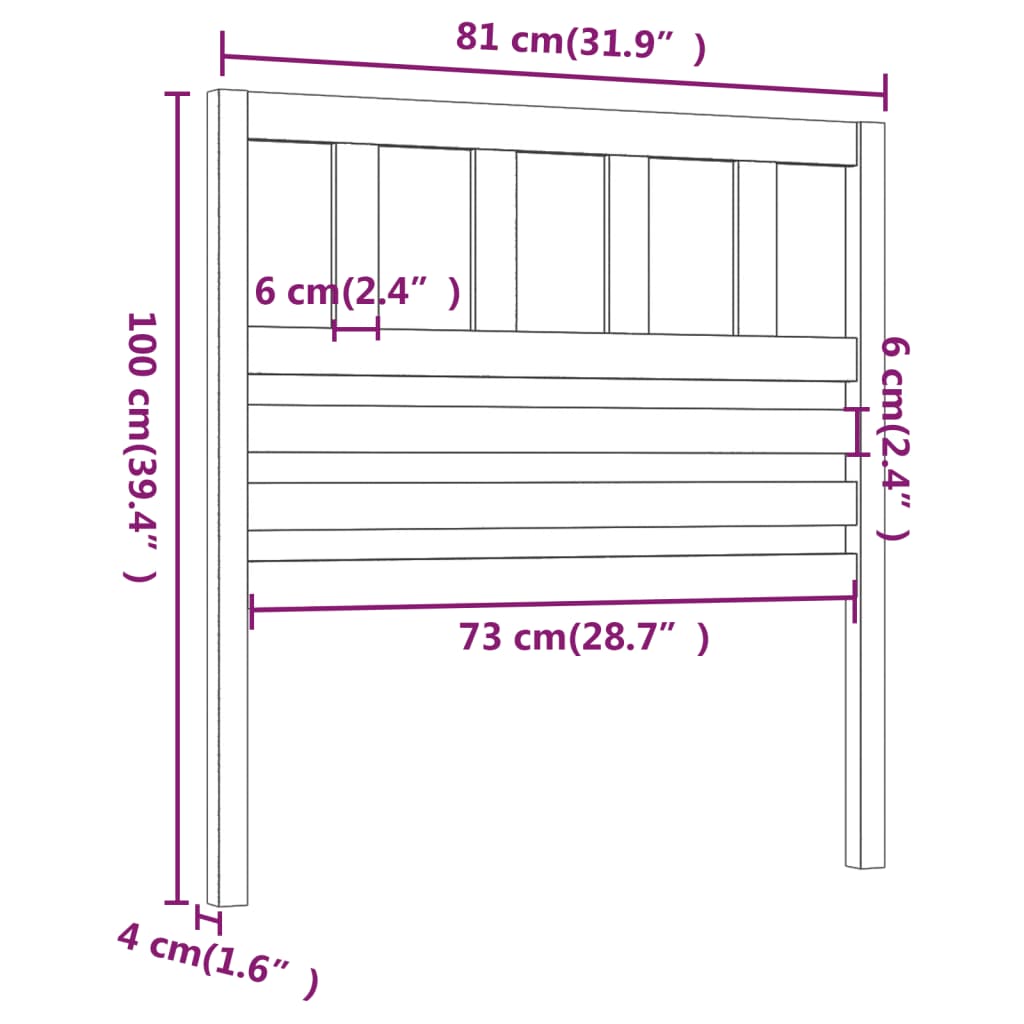 Uzglavlje za krevet sivo 81 x 4 x 100 cm od masivne borovine
