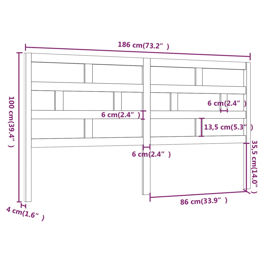 Uzglavlje za krevet boja meda 186 x 4 x 100 cm masivna borovina