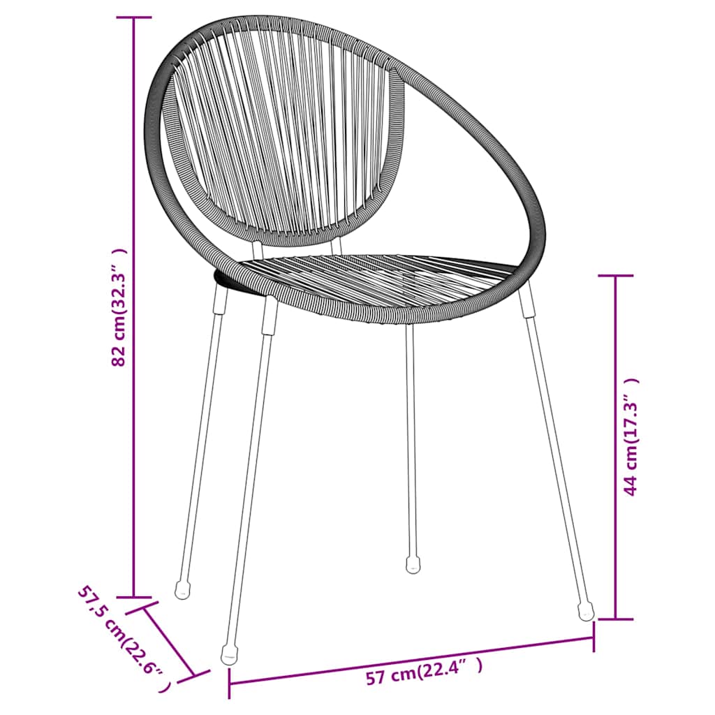3-dijelni vrtni blagovaonski set crni Crna Dužina stola 80 cm