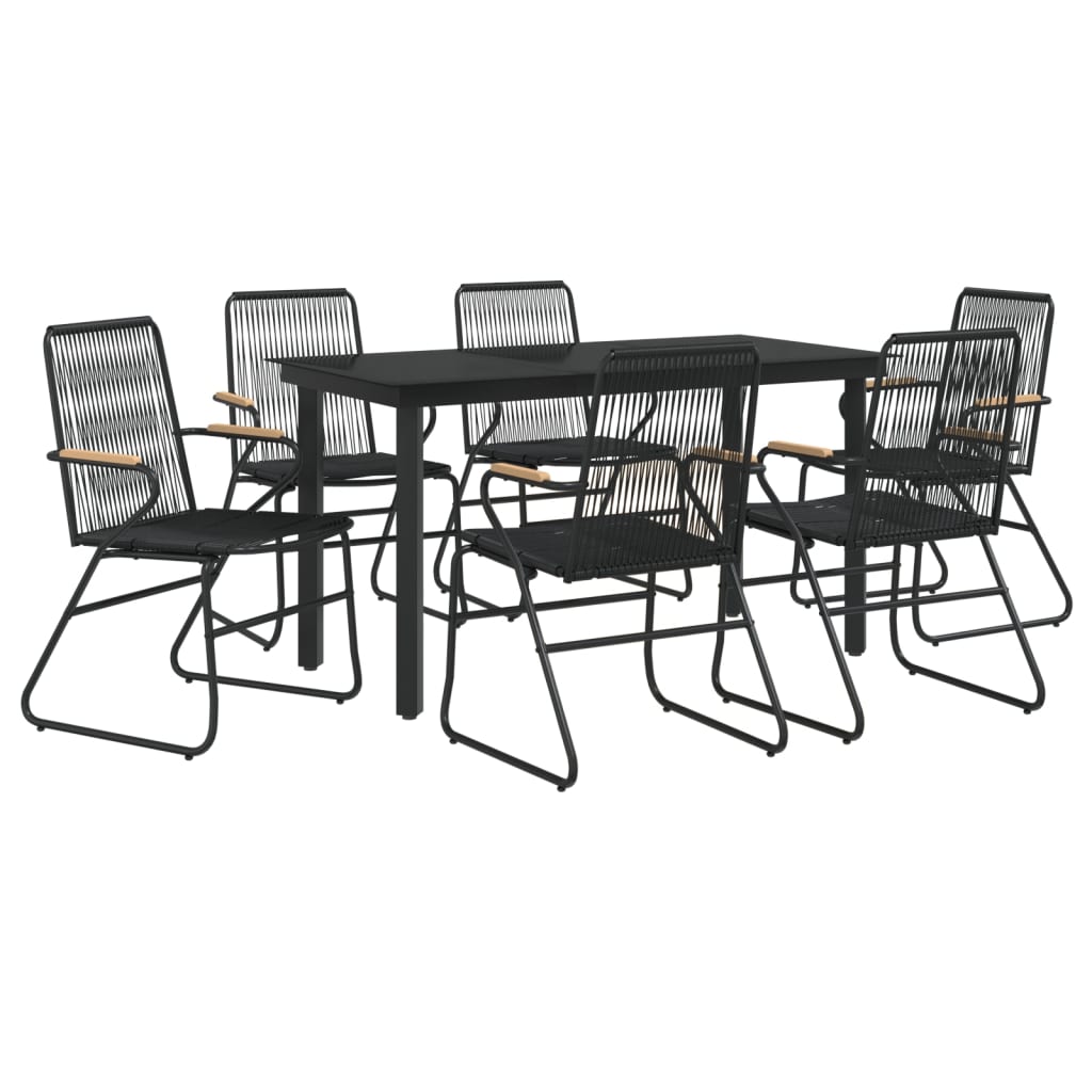 7-dijelni vrtni blagovaonski set od PVC ratana crni