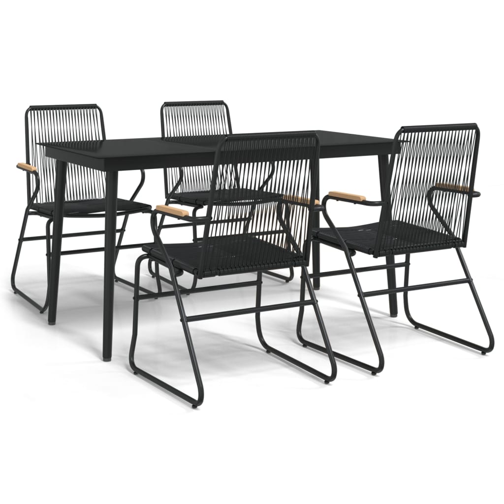 5-dijelni vrtni blagovaonski set od PVC ratana crni