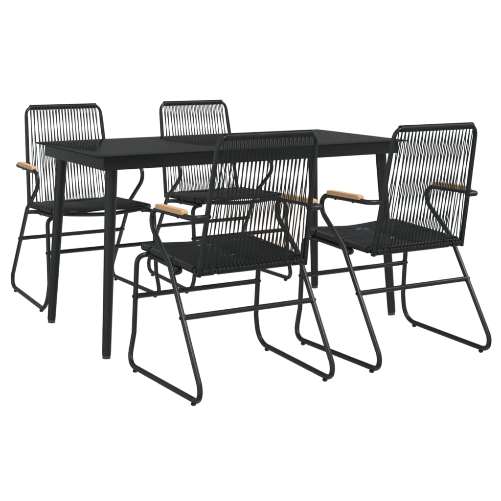 5-dijelni vrtni blagovaonski set od PVC ratana crni