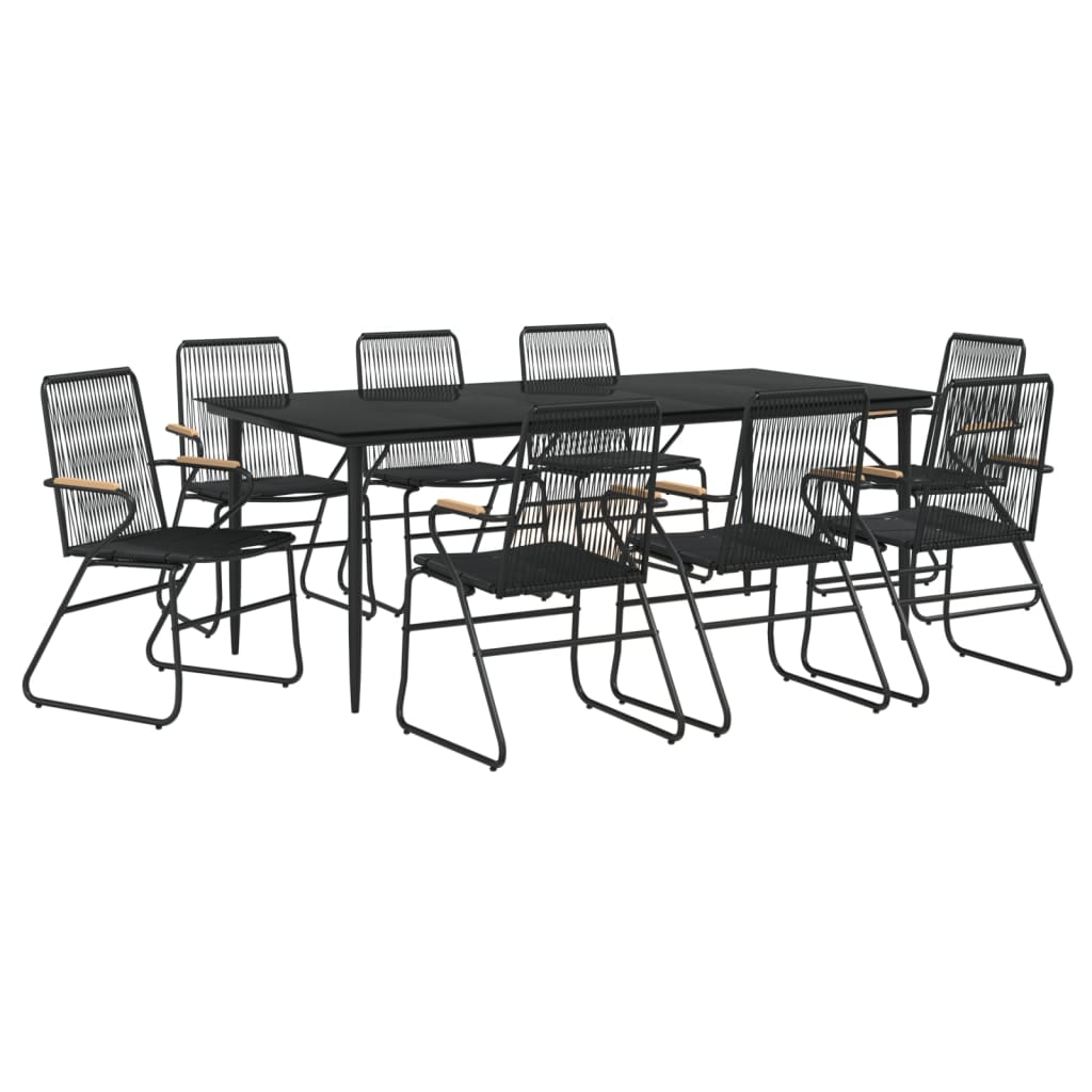 9-dijelni vrtni blagovaonski set od PVC ratana crni