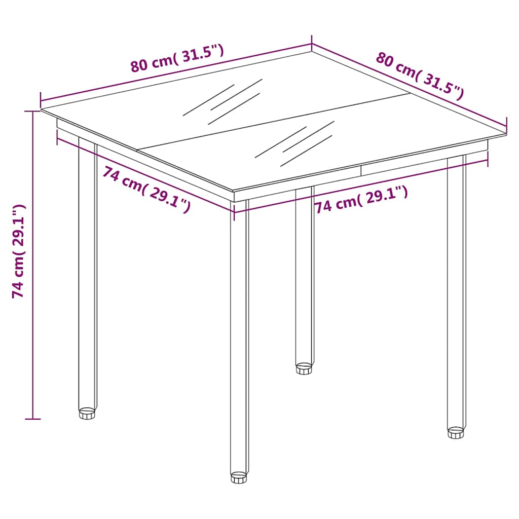 3-dijelni vrtni blagovaonski set smeđi Smeđa Dužina stola 80 cm