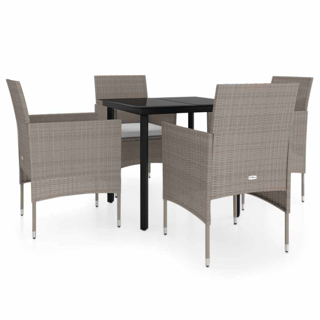 5-dijelni vrtni blagovaonski set s jastucima bež i crni Dužina stola 80 cm