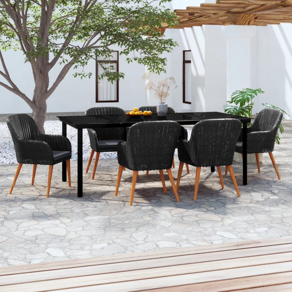 7-dijelni vrtni blagovaonski set s jastucima crni