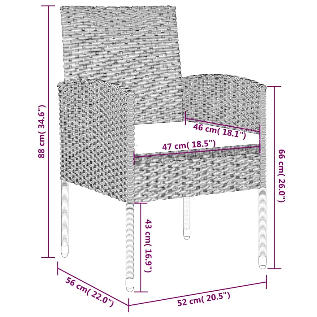 5-dijelni vrtni blagovaonski set crni Crna 80 cm table length