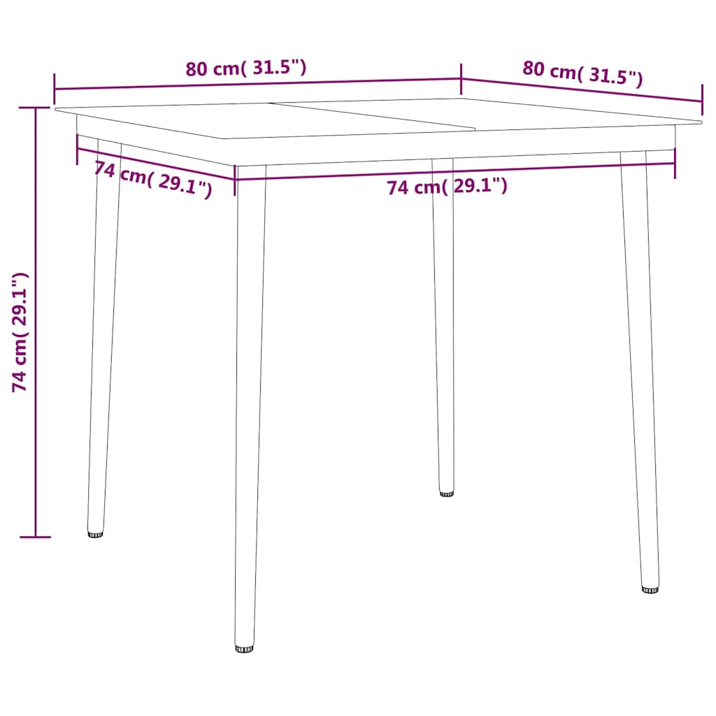 5-dijelni vrtni blagovaonski set crni Crna 80 cm table length
