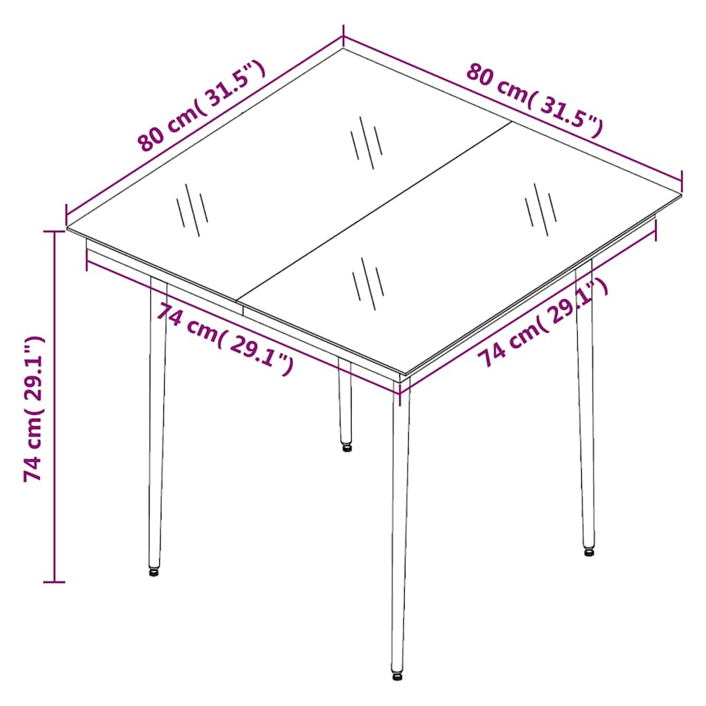 3-dijelni vrtni blagovaonski set tamnosivi Siva Dužina stola 80 cm