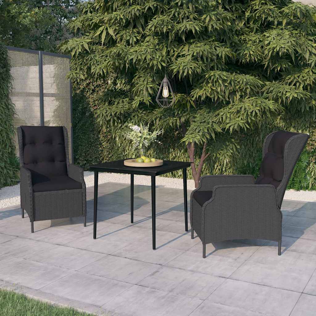 3-dijelni vrtni blagovaonski set tamnosivi Siva Dužina stola 80 cm