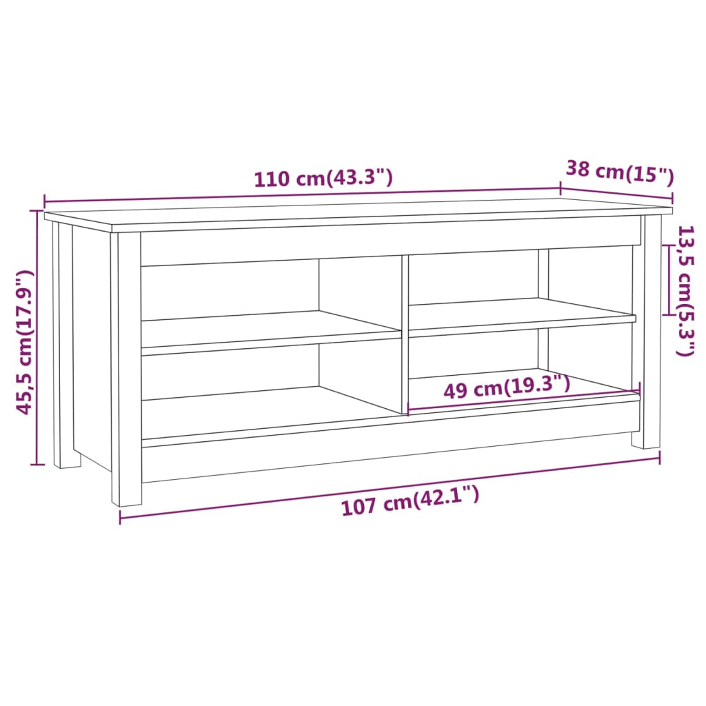 Klupa za cipele crna 110 x 38 x 45,5 cm od masivne borovine