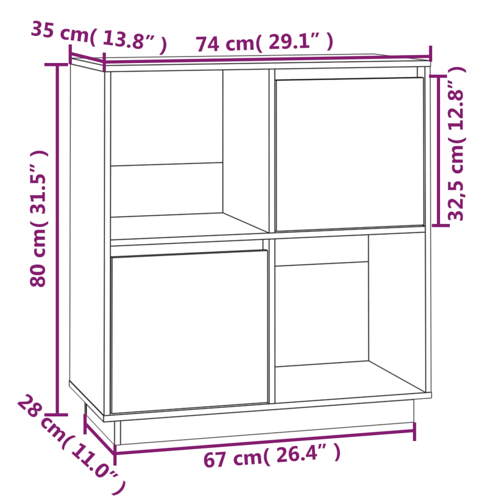 Komoda sivi 74x35x80 cm od masivne borovine