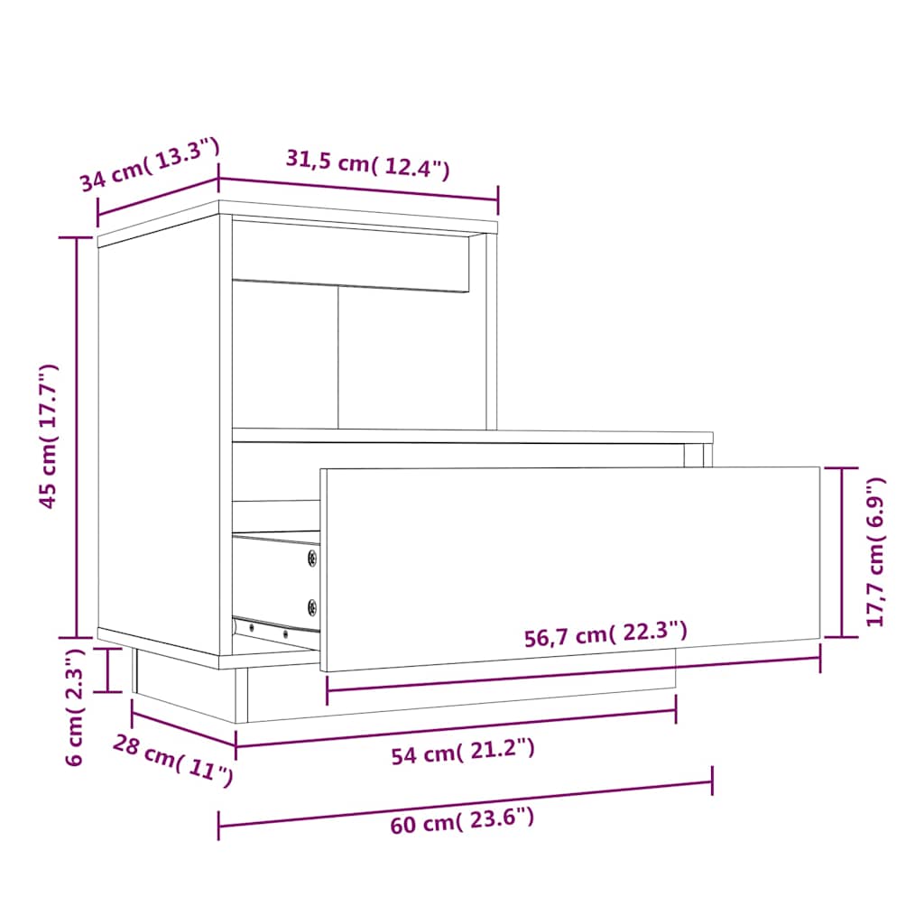 Noćni ormarići 2 kom bijeli 60x34x51 cm od masivne borovine