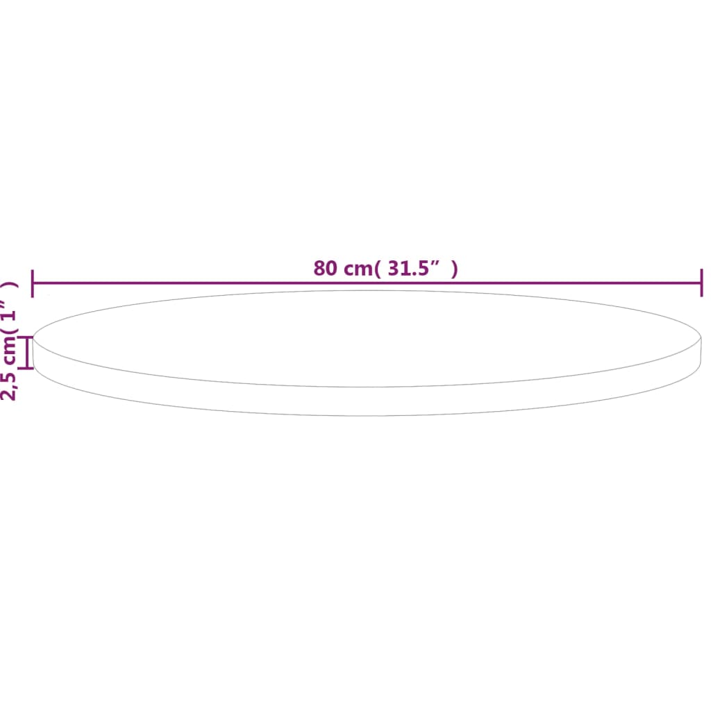 Okrugla stolna ploča Ø80x2,5 cm od netretirane hrastovine