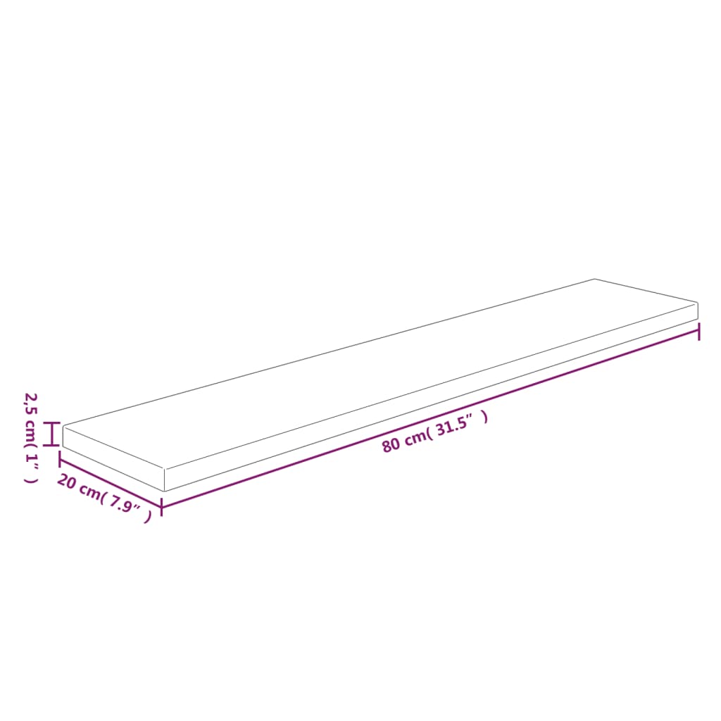 Daska za police 80x20x2,5 cm neobrađena masivna hrastovina