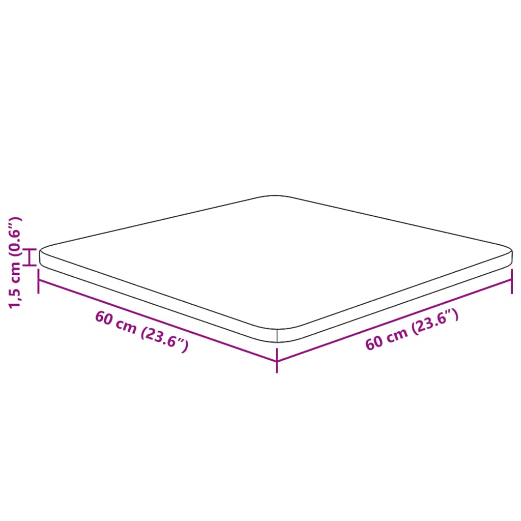 Četvrtasta stolna ploča svjetlosmeđa 60x60x1,5 cm od hrastovine