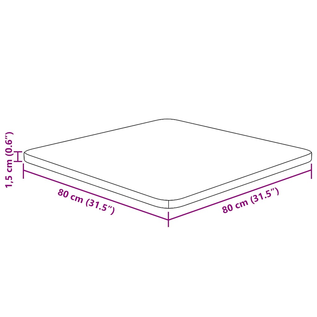 Četvrtasta stolna ploča svjetlosmeđa 80x80x1,5 cm od hrastovine