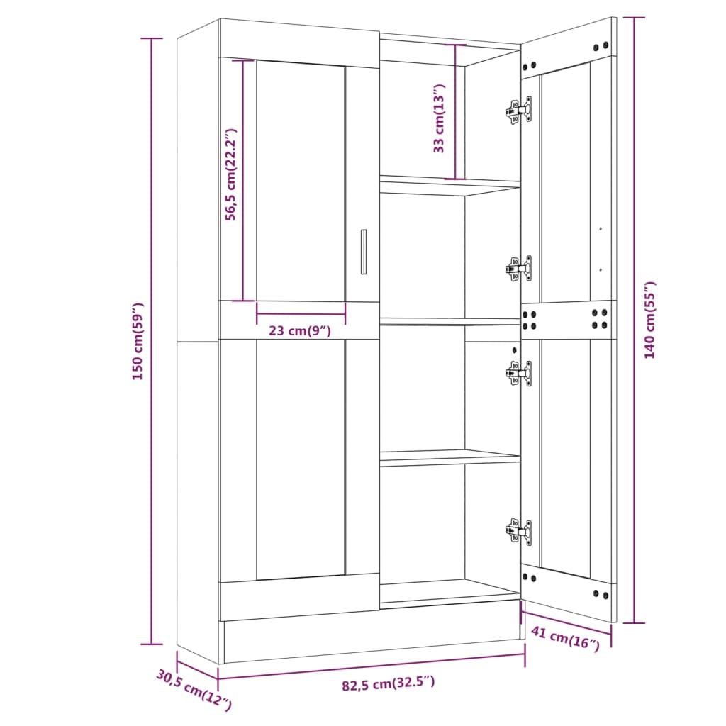 Vitrina siva boja hrasta sonome 82,5 x 30,5 x 150 cm drvena