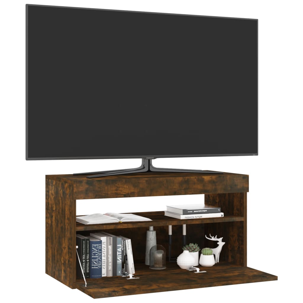 TV ormarić s LED svjetlima boja dimljenog hrasta 75x35x40 cm