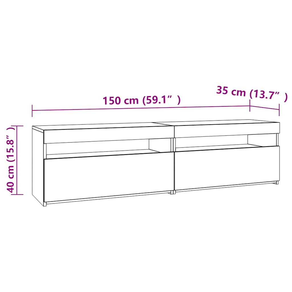TV ormarić s LED svjetlima 2 kom siva boja hrasta 75x35x40 cm