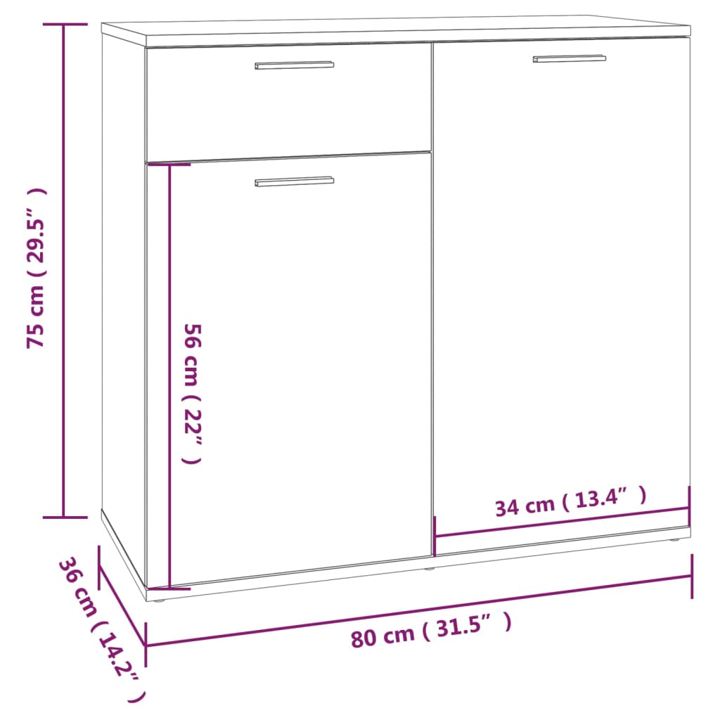 Komoda sivi hrast sonoma 80 x 36 x 75 cm konstruirano drvo