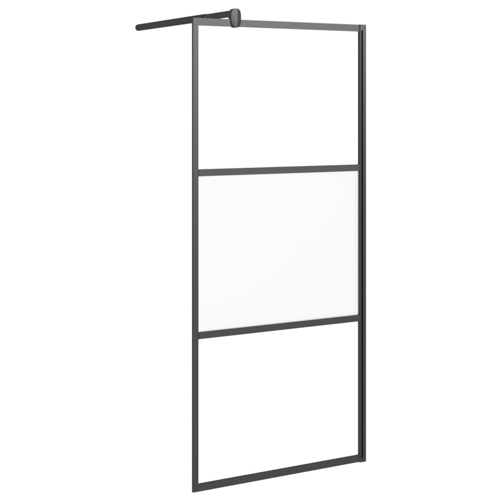 Pregrada za tuš 80 x 195 cm s napola mutnim staklom ESG crna