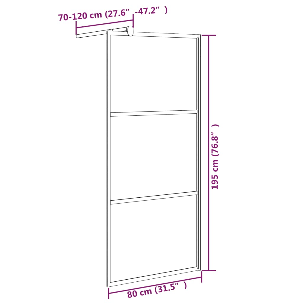 Pregrada za tuš 80 x 195 cm s napola mutnim staklom ESG crna