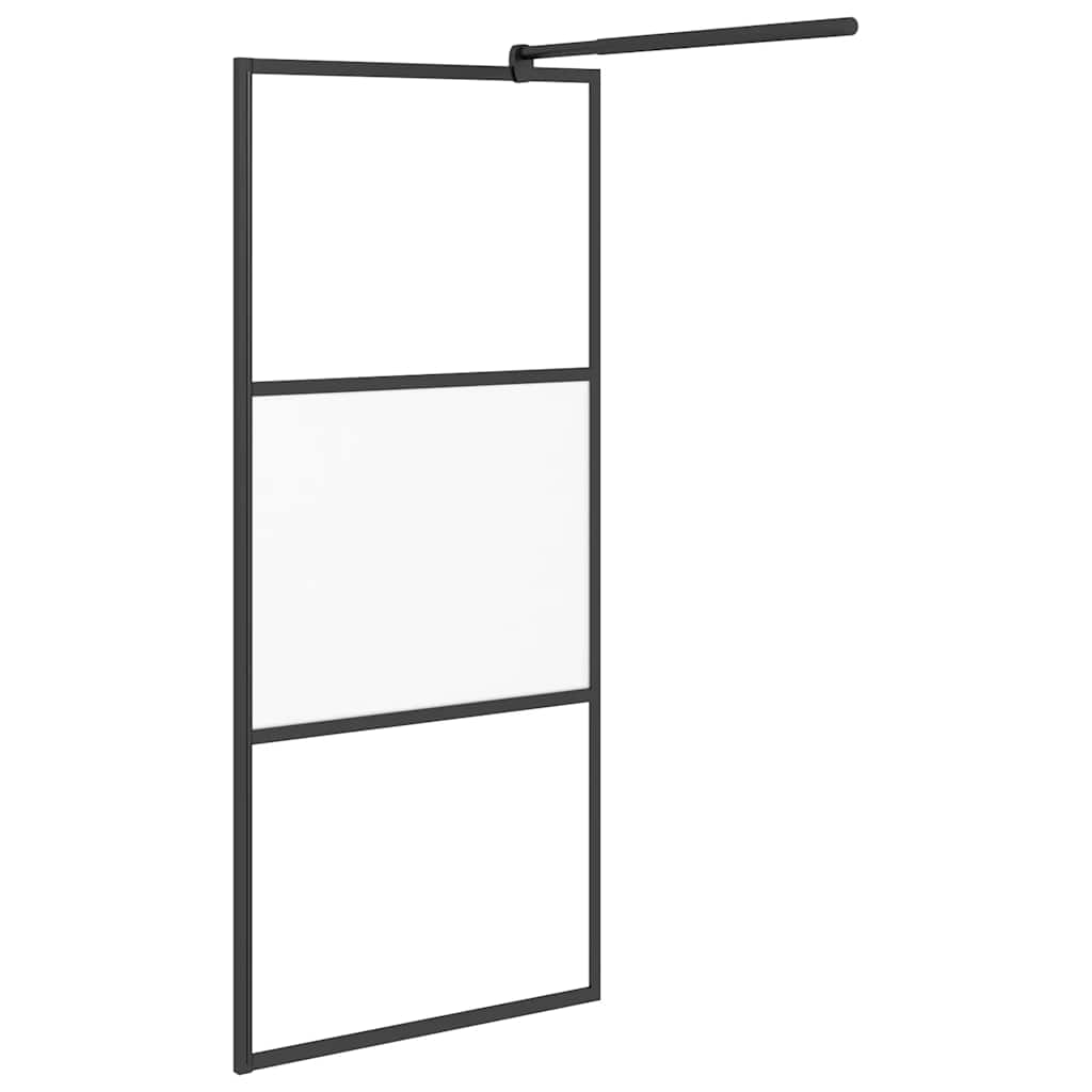 Pregrada za tuš 90 x 195 cm s napola mutnim staklom ESG crna