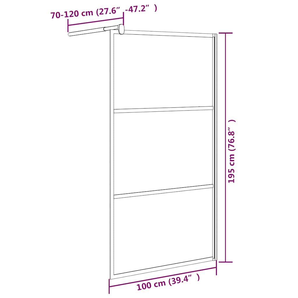 Pregrada za tuširanje 100 x 195 cm s tamnim staklom ESG crna