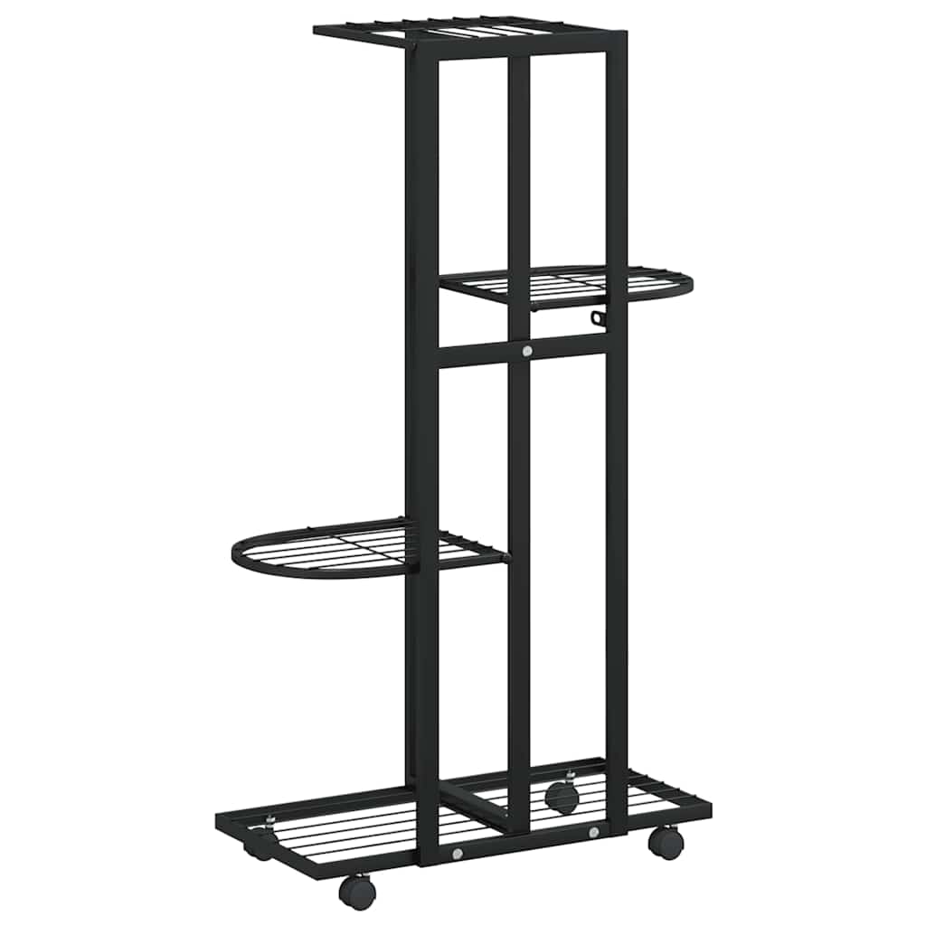 Stalak za cvijeće s 4 kata i kotačima 44x23x80 cm crni željezni