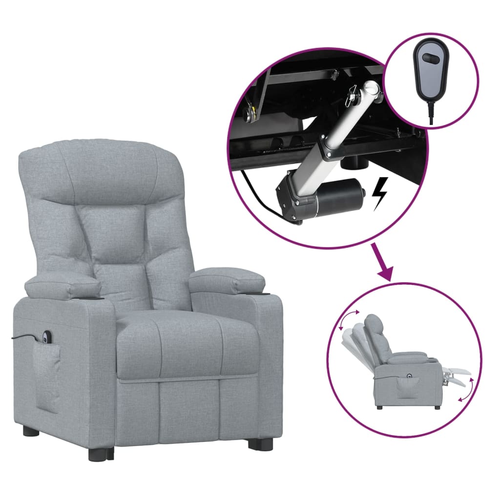 Električni naslonjač od tkanine svjetlosivi