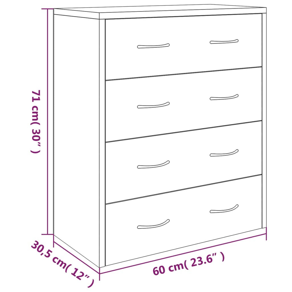 Komoda s 4 ladice 60 x 30,5 x 71 cm crna