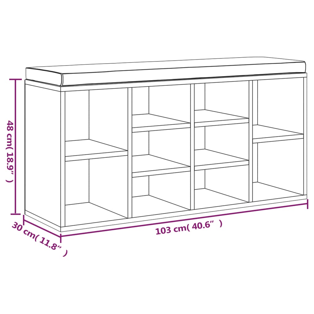 Klupa za cipele crna 103 x 30 x 48 cm od konstruiranog drva