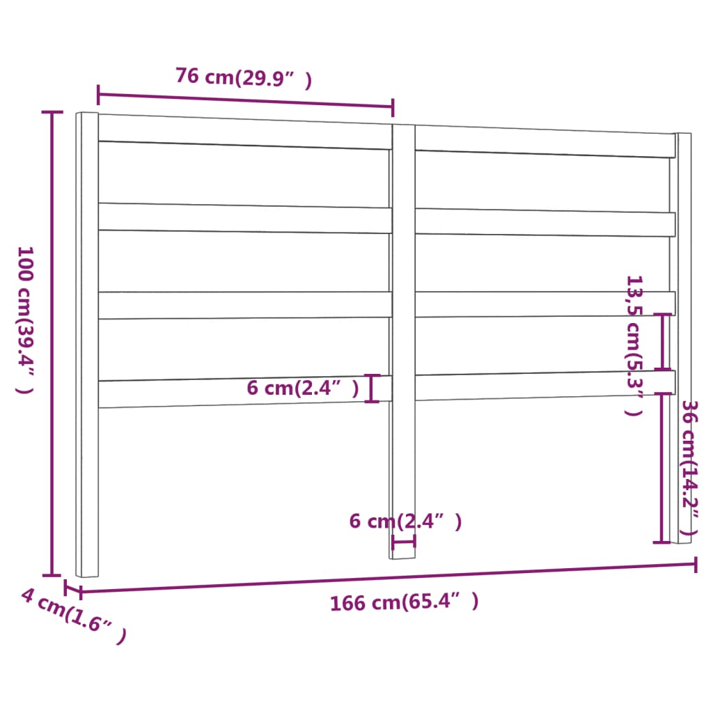 Uzglavlje za krevet crno 166 x 4 x 100 cm od masivne borovine