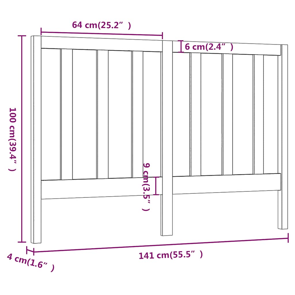Uzglavlje za krevet sivo 141 x 4 x 100 cm od masivne borovine
