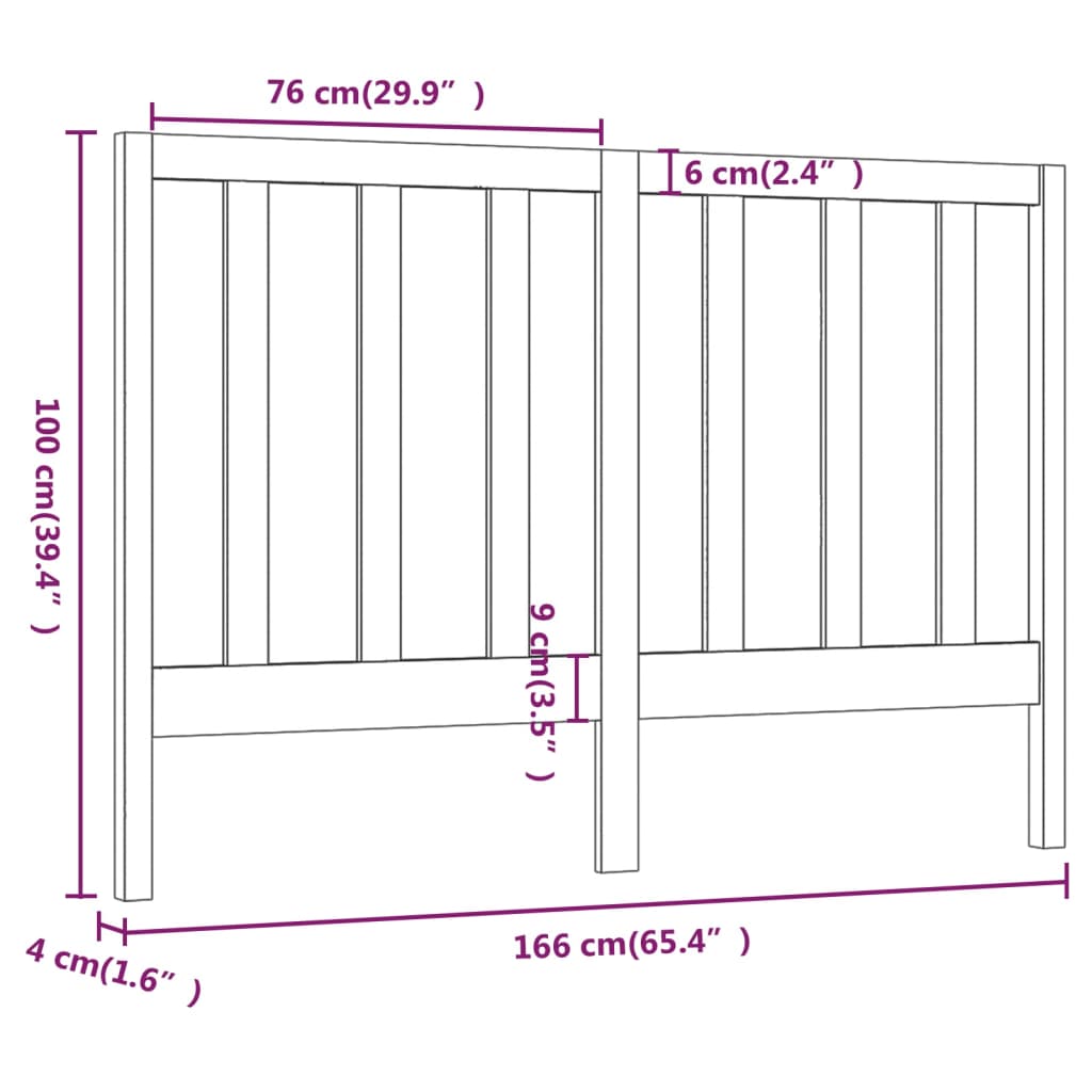 Uzglavlje za krevet crno 166 x 4 x 100 cm od masivne borovine